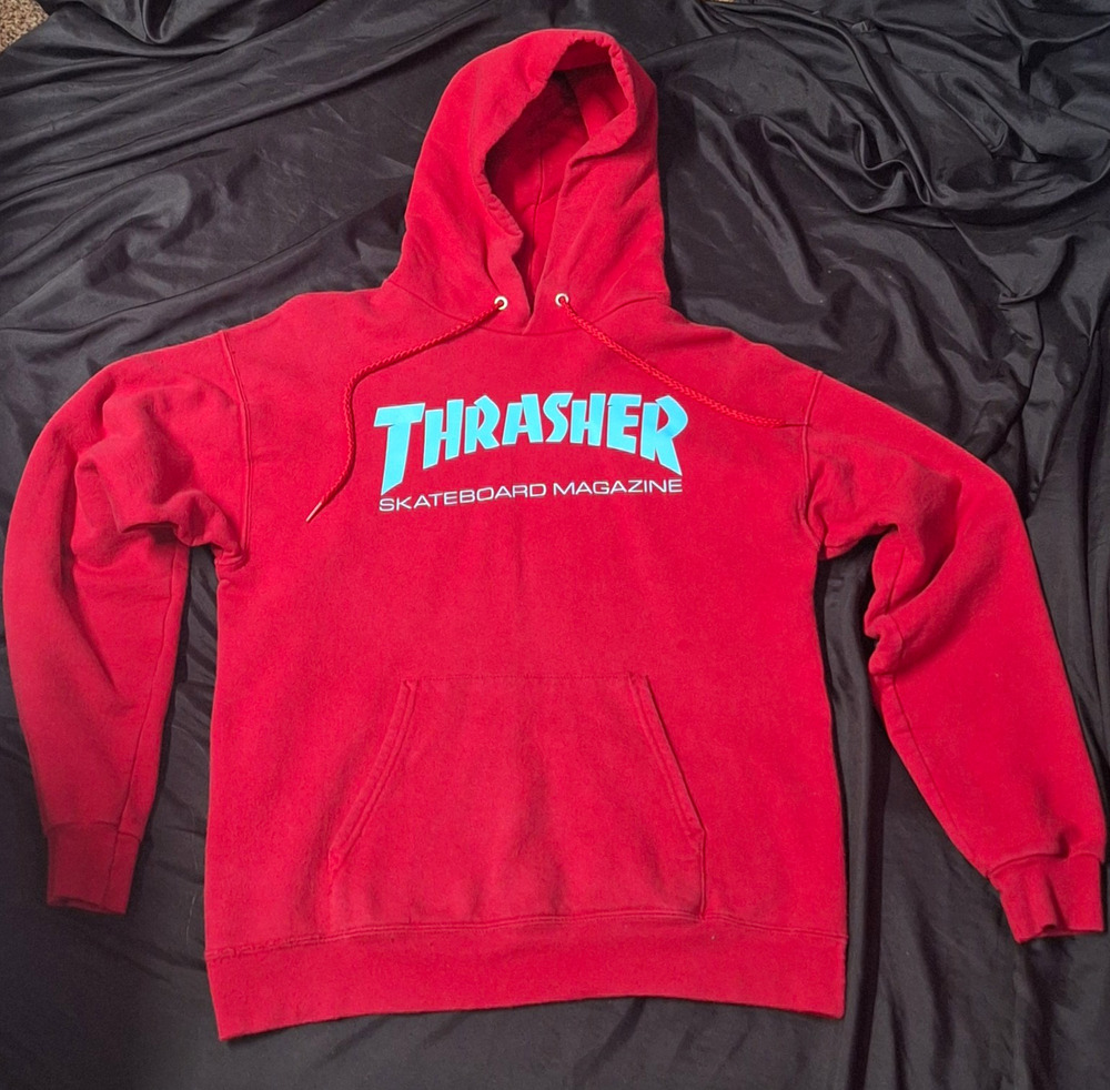 Thrasher Red Graphic Print Pullover Hoodie w/ Pockets Cotton Blend S